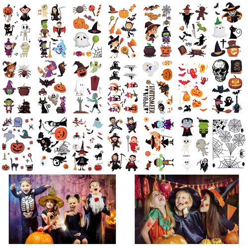 50 Sheets Halloween Temporary Tattoos for Kids, EBANKU Ghost Monster Pumpkin Halloween Tattoo Design for Kids Children Halloween Party Cosplay Costumes(400 Patterns)
