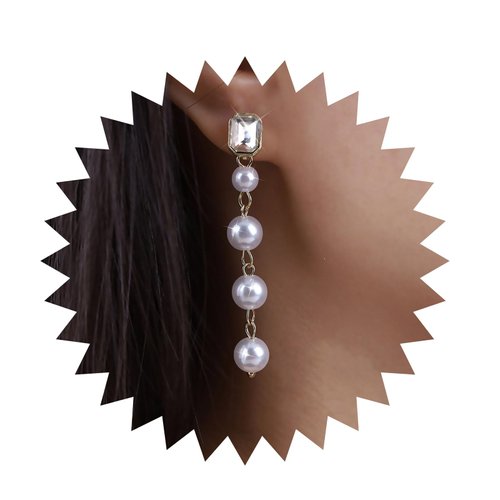 Sttiafay Vintage Crystal Pearl Drop Earrings Long Pearl Chain Earrings Gold Pearl Tassel Earrings Shine Bridal Cz Rhinestone Pearl Earrings Jewelry for Women