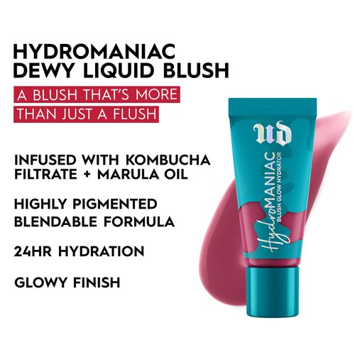 Urban Decay Hydromaniac Dewy Liquid Blush (Unhinged - Berry Mauve), Long-Lasting & Buildable Plumping Cheek Tint with 24HR Hydration, Kombucha Filtrate and Marula Oil, Vegan - 0.5 fl oz