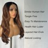 SOKU Body Wave Synthetic Lace Front Wigs 22 Inch Middle Part Wavy Wig With Baby Hair Ombre Brown Glueless Hair Replacement Wigs for Gifts Heat Resistant Fiber