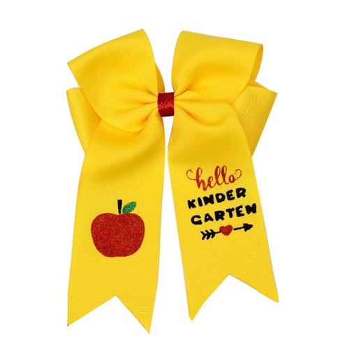 DDNFO 5.5" Hair Clips School Bow Cheer Bow Clip, Yellow, Back to School Hair Bow Ponytail Holder