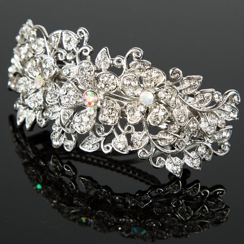 Beautyxyz Woman&#39;s new Flower silver plated metal rhinestone wedding hair clip Barrette