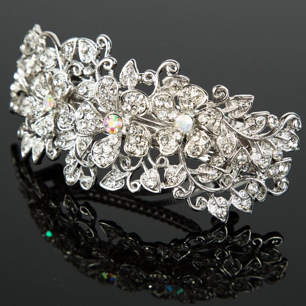 Beautyxyz Woman's new Flower silver plated metal rhinestone wedding hair clip Barrette