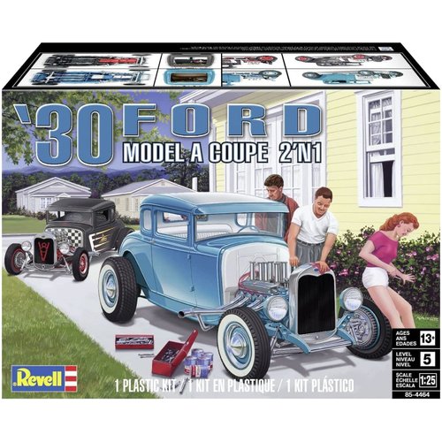 Revell 85-4464 1930 Ford Model ‘A’ Coupe 2'N1 1:25 Scale 154-Piece Skill Level 5 Model Truck Building Kit, White