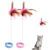 AIEX Cat Teaser Toy, Cat Wand Toy Retractable with Silicone Collar Interactive Cat Toys Attached with Feather for Indoor Cat Kitten Exercise Training (Blue, Pink)