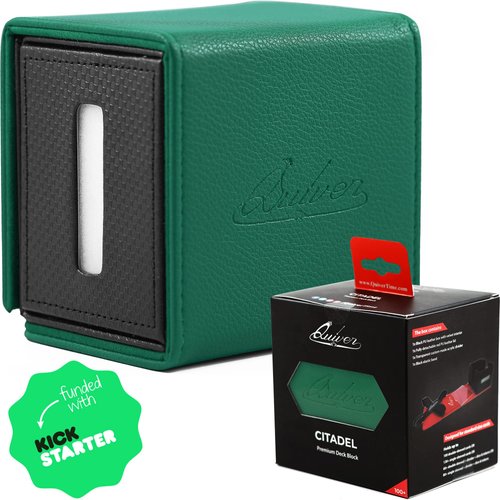 Quiver Time Green Citadel Deck Block - 100+ Commander MTG Deck Box for Cards - Card box holder for Cards, Dice and Tokens, Custom Deckbox Divider - Quiver Card Cases Compatible | TCG Card Deck Box