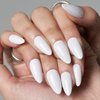 GLAMERMAID Press on Nails Almond?White Medium False Nails Press ons?24Pcs Glossy Full Cover Glue on Nails?Reusable Acrylic Stick on Nails Tips Manicure Gift for Women Girls