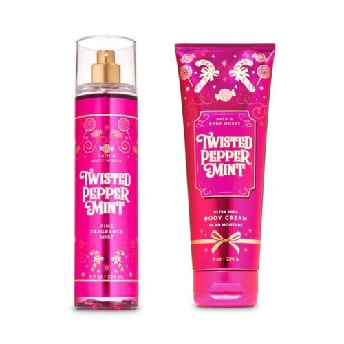 Bath and Body Works - Twisted Peppermint - Fine Fragrance Mist and Ultra Shea Body Cream - Full Size – Winter 2019