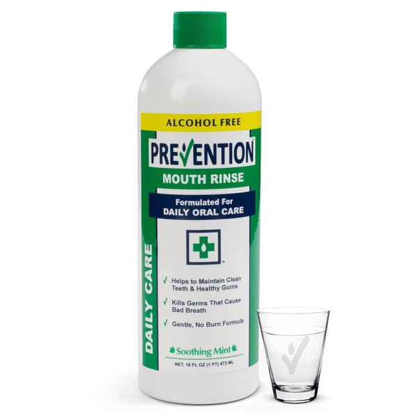 Prevention Daily Care Alcohol Free, Hydrogen Peroxide Mouthwash, Oral Mouth Rinse for Gum Care, Teeth Whitening, Eliminating Bad Breath, Fluoride Free, 16 oz Bottle, Soothing Mint, PHS Brands, 1 Pack