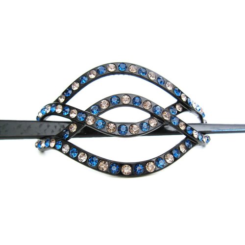 Generic Blue and gray crystal art deco black acrylic hair slide stick clip barrette