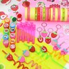 BOIKOKY 110 PCS Strawberry Party Favors Set - Berry Birthday Supplies for Kids Girls Includes Drinking Straws, Keychains, Silicone Bracelets, Sticker Strawberry Pinata Filler Goodie Bag Fillers