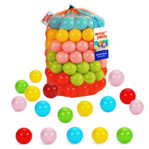 Antsy Pants 100 Ball Pit Balls, Ball Pit for Toddlers 1-3, Non-Toxic Materials, Lightweight, 5 Colors, Reusable Storage Bag, Plastic Balls for Ball Pit, Sensory Toys for Toddlers