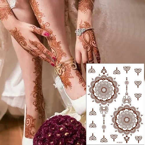 Brown Temporary Tattoo Stickers 8 Sheets Henna Stickers Exquisite Lace Mandala Waterproof Fake Tattoos stickers Parties Decoration Suppliers Flower Design for Women Arm Legs Body Art Party Decorations