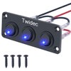 Twidec/3 Gang Rocker Toggle Switch Panel with 12V DC Round Dot Lighted 20A 3 Pins ON/Off SPST Switch Control for Car Or Boat Blue LED Light KCD2-102N-BU-XBZ