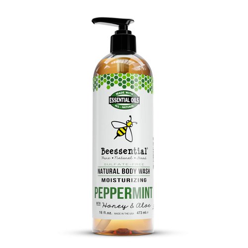 Beessential Natural Body Wash, Peppermint, Sulfate-Free Bath and Shower Gel with Essential Oils f...