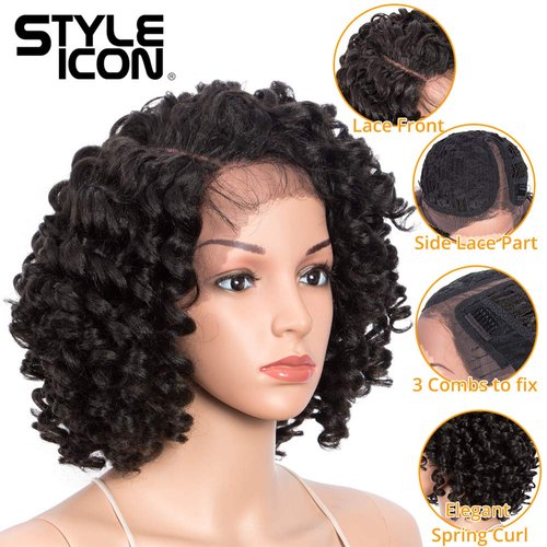 Style Icon 13" Afro Wigs Short Curly Wigs for Black Women Lace Front Side Part Synthetic Wigs (13 Inch, Jet Black 1#)