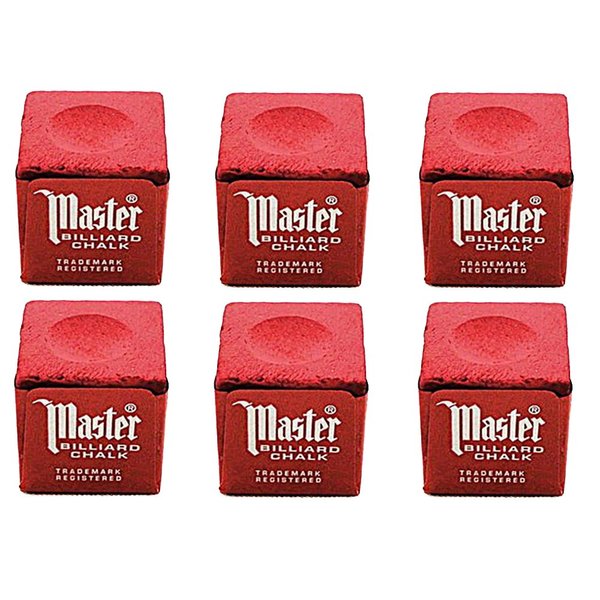 Master Set of 6 Red Billiard Pool Cue Chalk