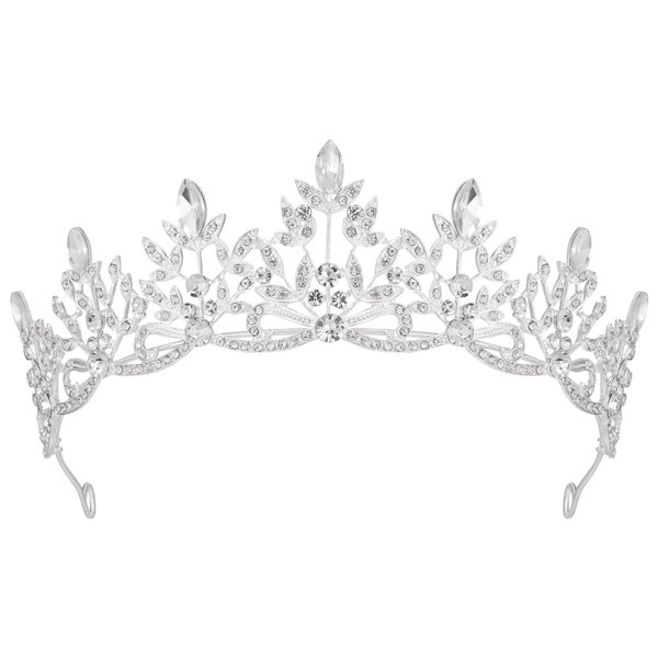 SWEETV Tiara Headbands Bridal Wedding Crown Prom Birthday Party Hair Accessories, Rhinestone Bridal Crown Princess Tiara Jewelry Headpieces for Women and Girls Silver,Lorelai Crystal Tiara