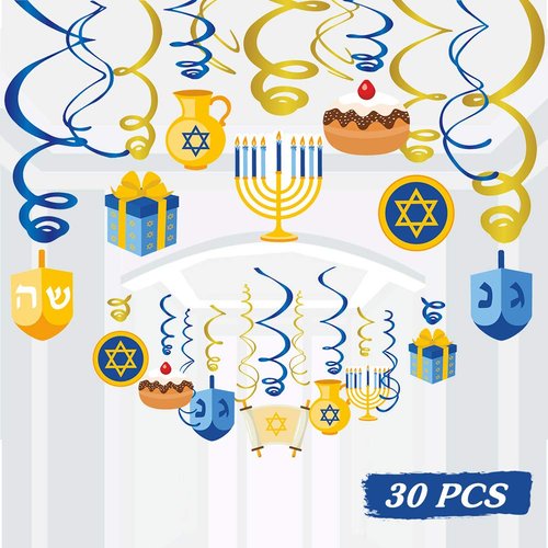 30PCS Hanukkah Decorations Hanging Swirls - Holiday Chanukah Party Supplies Favors Ceiling Decor