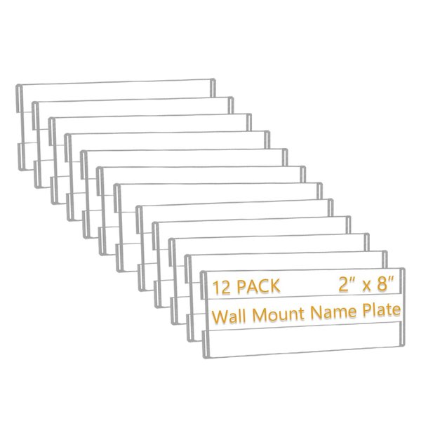 12 Pack 8"W x 2"H Acrylic Office Name Plates Name Labels for Wall, Clear Sign Holder for Wall Display, with Adhesive Backing