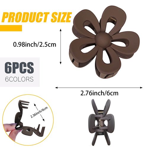 WUBAYI 6Pcs Frosted Flower Claw Clips, Non-Slip Strong Claw Clips for Thick Thin Hair, Women Girls Hair Styling Accessories Holiday Gifts