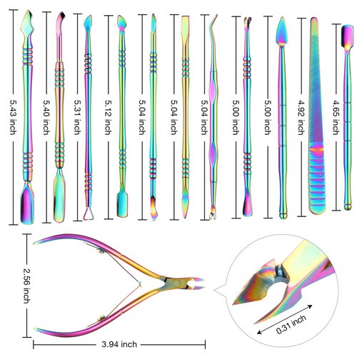 12 Pieces Cuticle Nippers Cuticle Pusher Ingrown Nail Kit Triangle Nail Polish Remover Nail Cleaner Fork Nail File Lifter Cuticle Peeler Scraper for Fingernail Toenail Manicure(Rainbow)