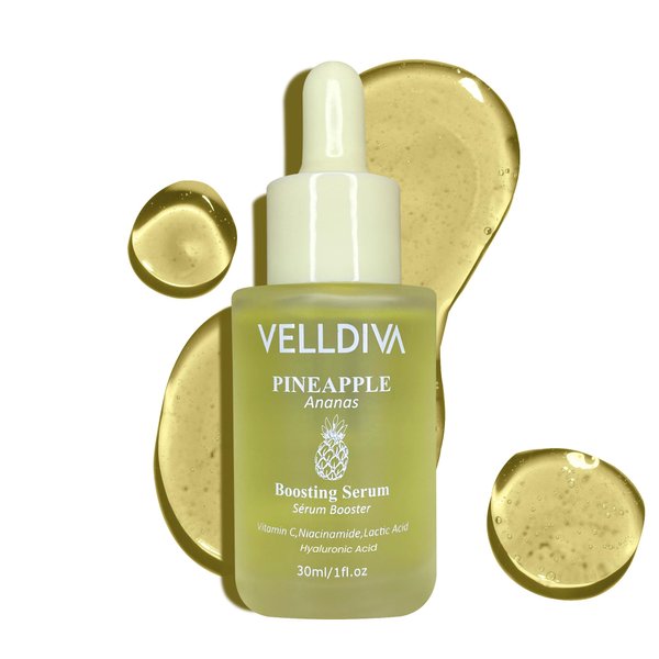 VELLDIVA Vitamin C Pineapple Boosting Natural Face Serum - Brightening Serum with Niacinamide & Vitamin C 15% for Radiant Skin, Dark Spots, Even Skin Tone, Fine Lines & Wrinkles, Anti Aging 1Fl Oz