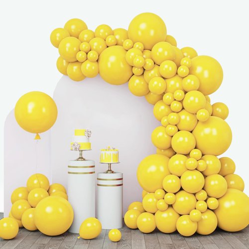 RUBFAC 110pcs Yellow Balloons Different Sizes 18 12 10 5 Inch Latex Balloon Garland Arch for Masquerade Party Decoration Gender Reveal Graduation Anniversary Baby Shower Theme Party Supplies