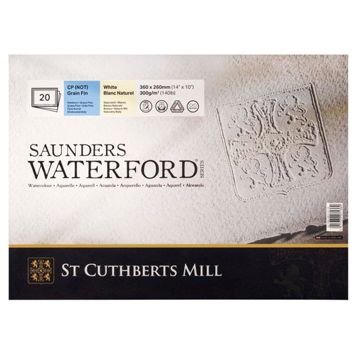 St. Cuthberts Mill Saunders Waterford Watercolor Paper Block - 14x10-inch White 100% Cotton Watercolor Paper - 20 Sheets of 140lb Cold Press Watercolor Paper for Gouache Ink Acrylic Charcoal and More