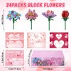 KOPHINYE Valentine Day Gifts for Kids Classroom, 24 Pack Valentines Flower Building Blocks Toys with Cards, Valentine Exchange Gifts School Party Favors for Kids, Boys and Girls