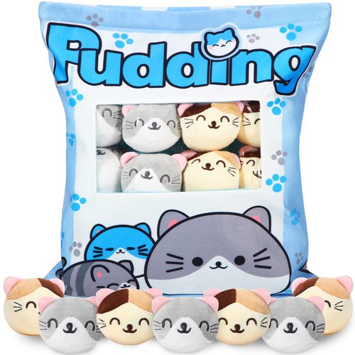 Civaner Christmas Cat Plush Pillow Gift Throw Pillow Removable with 8 Little Cat Dolls Removable Stuffed Toys Cotton Cute Kitten Stuffed for Girls(Kitten)