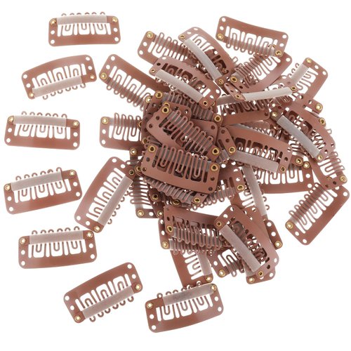 Yolev 50PCS Wigs Snap Clips Hair Extension Clips 6-Teeth U-Shape Metal Silicon Wig Hair Extension Clips for Women Hairpiece (Light Brown)