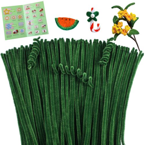 Giwrmu 100 Pieces Pipe Cleaners Chenille Stem, Army Green Pipe Cleaners Craft, Fuzzy Sticks Craft Supplies, Colored Pipe Cleaner for Creative Handmade DIY Art Craft Project