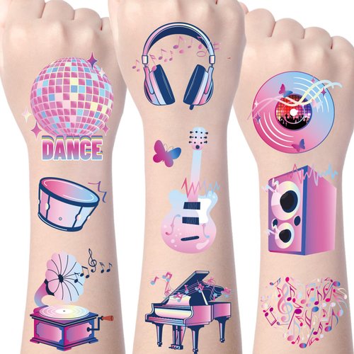 Gameza Music Temporary Tattoos Stickers - 200+ Music Note Disco Temporary Tattoos Stickers Music Themed Birthday Party Decorations Favors Supplies Popular Music Instrument Stickers Tattoo Gifts