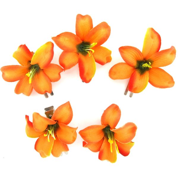 2" Tropical Orange Lily 5 Piece Lot Silk Flower Hair Clips