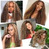 Blonde Curly Wigs For Women Kinky Curly Wig Synthetic Long Ombre Blonde Deep Wave Wigs Afro Wig Blonde To White Color Middle Part Natural Hair Wigs For African American Women Replacement Wigs Daily Wear (27/613,28inch)