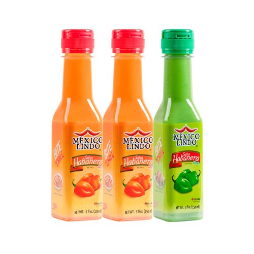 Mexico Lindo Hot Sauce Variety Pack | Includes Two Red Habanero & One Green Habanero Hot Sauces | 5 Fl Oz Bottles (Pack of 3)