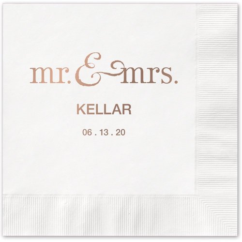 Mr And Mrs Personalized Luncheon Napkins / 100 Black 3-Ply Paper 6 1/2" x 6 1/2" Dinner Napkins With Choice Of Foil