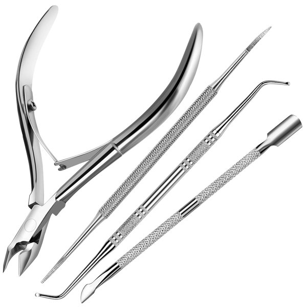 FANDAMEI 4 PCS Nail Care Kit, Cuticle Trimmer, Nail Cuticle Nippers, Ingrown Toenail Removal Kit, Cuticle Kit Stainless Steel, Cuticle Clippers, Cuticle Pushers, Manicure Kit, Pedicure Kit