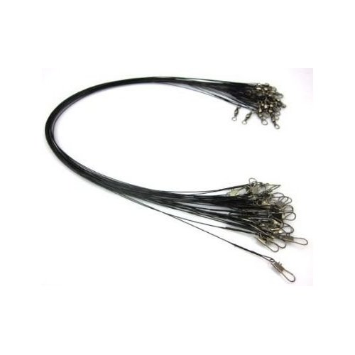 CJESLNA 24 X Stainless Steel Fishing Leaders Black with snap and Swivel 12" Long 35 LBS Test