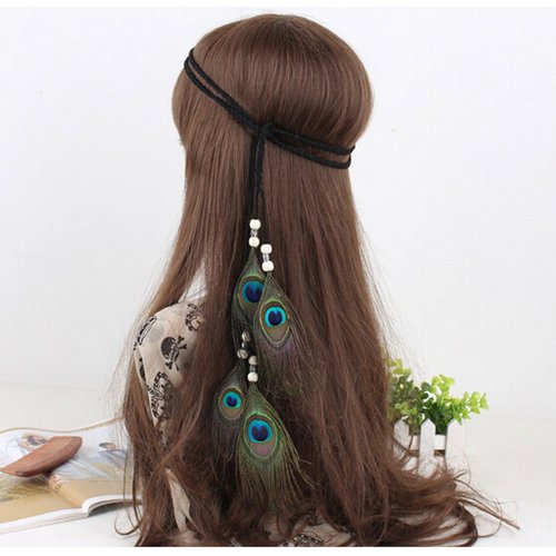 Suoirblss Indian Peacock Feather Headdress Headband Bohemian Tassel Hairband Head Chain Headwear Hair Styling Accessories for Women Handmade