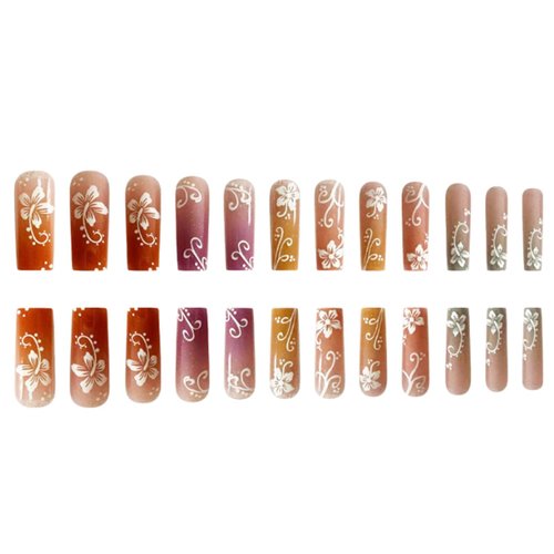Hkanlre Pink Press on Nails Long Fake Summer Nails Ballerina Tips Full Cover False Colorful Gradient Nails for Women and Girls 24PCS