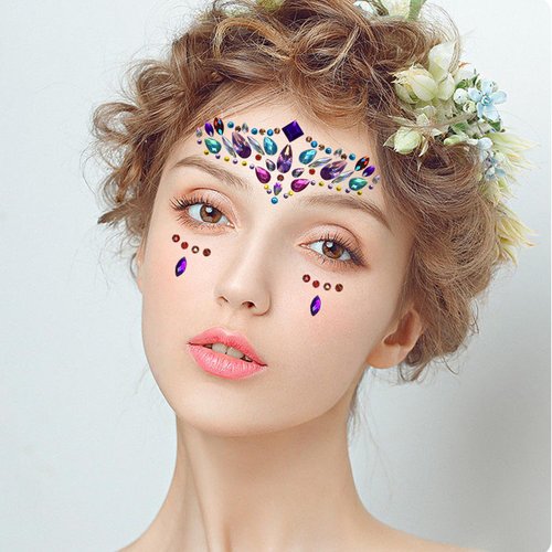 Allruyee 4 Packs Face Jewels Face Gems Mermaid Glitter Rhinestone Crystal Stickers Waterproof Eyes Face Temporary Tattoos for Party,Rave Festival,Carnival,Holiday Costumes,Rave Accessories,Dress-up……