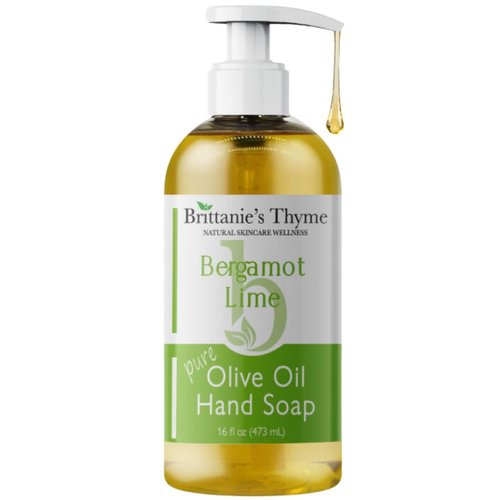 Brittanie's Thyme Organic Natural Hand Soap, 16 oz (Bergamot & Lime) Moisturizing Castile Soap Made Olive Oil And Natural Luxurious Essential Oils. Vegan, Gluten & Cruelty Free,