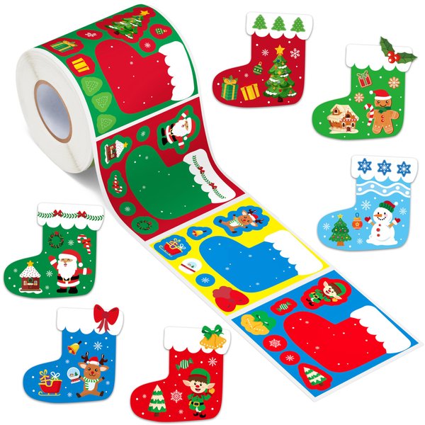 ANGOLIO 300PCS Christmas Stockings Scene Roll Make Your Own Christmas Stockings Stickers Craft Mix and Match DIY Sticker for Xmas Hoilday Party Favors Kid Sticker Game Classroom Reward Supply