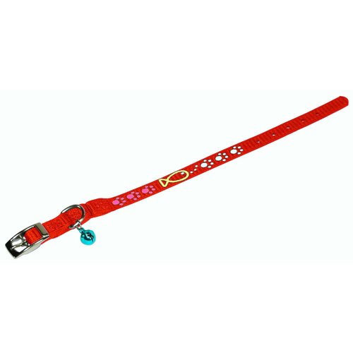 Hamilton Safety Cat Collar with Bell and Cat Fish Paw Design, 3/8 by 14-Inch, Red Nylon