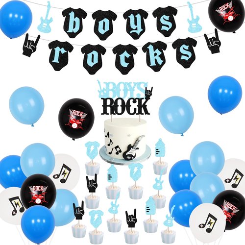 Cheereveal Boys Rock Baby Shower Decorations, Music Theme Baby Shower Party Supplies with Boys Ro...