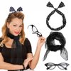 WOVOWOVO 50s Outfits for Women 1950s Halloween Costume Accessories Decades Day Outfit Polka Dot Headband Chiffon Scarf Cat Eye Glasses for Adult Woman Teens (Black)