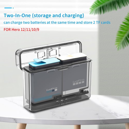 LYONGTECH Dual Battery Charger for GoPro Hero 12/11/10/9 Black,USB Charging Case with USB-C Cable,Fast Camera Batteries Accessories