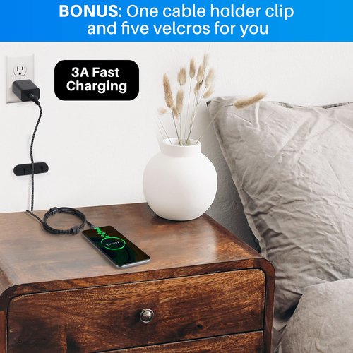 USB C Cable 3A Fast Charging 2 Feet (2 Pack) A to Type C Nylon Braided Cord for iPhone 15/15 Plus / 15 Pro Max, Galaxy S20 S10 S9 S8 Note 20 10, LG V30 V20 with a Cable Holder Clip and 5 Cable Ties